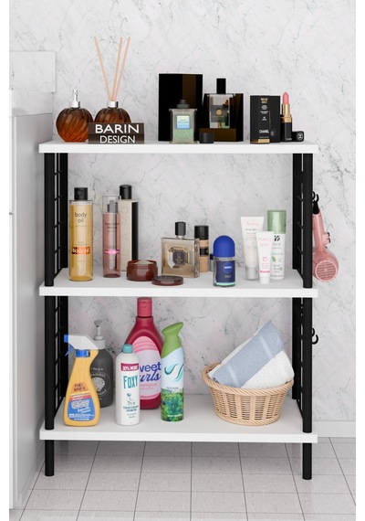 3raflı Telli Çevir Kur Çok Amaçlı Banyo Rafı Dolabı Metal Gövdeli Organizer Düzenleyici Saklama Rafı Beyaz