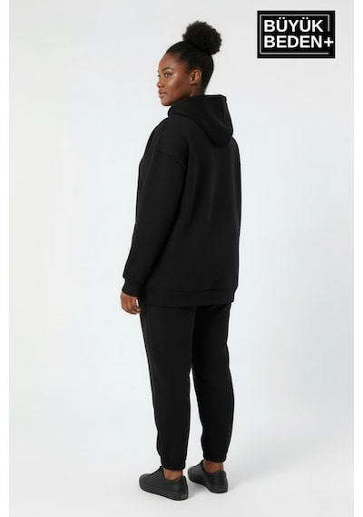 Süperlife Kadın Büyük Beden California 1974 Baskılı Kapüşonlu İnce Sweat Rahat Kalıp Hoodie Spr26bswk965 Siyah