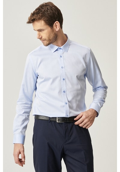 AC&Co / Altınyıldız Classics Erkek Acık Mavı Ütü Gerektirmeyen Non-ıron Taılored Slim Fit Dar Kesim %100 Pamuk Gömlek Açık Mavi