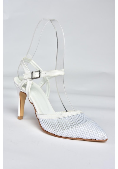 Fox Shoes P372441315 Beyaz File Detaylı Topuklu Kadın Ayakkabı Beyaz