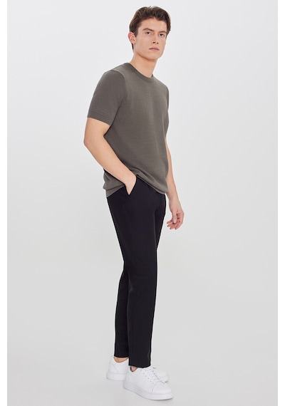 Erkek Sıyah Slim Fit Dar Kesim Beli Bağlamalı Yan Cepli Pantolon Siyah