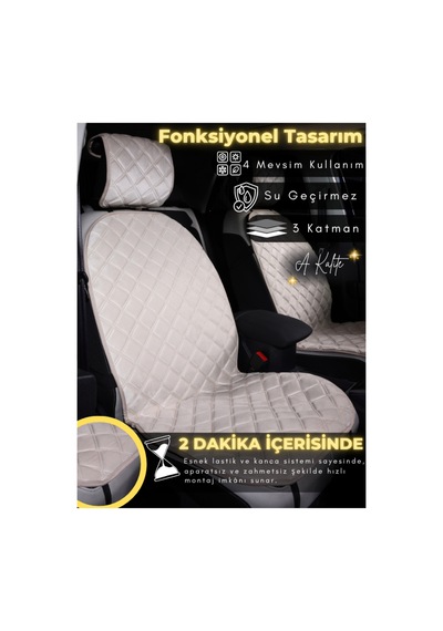 Audi A3 Uyumlu 2'li Süet Oto Koltuk Minderi Terletmez Kolay Montaj Oto Aksesuar A4 Bej