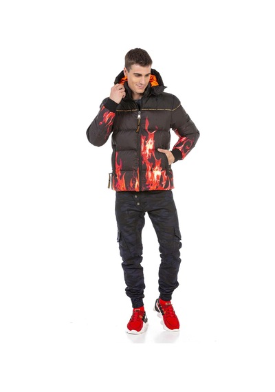 Cipo & Baxx Cm181 Alev Desenli Kışlık Erkek Mont Siyah