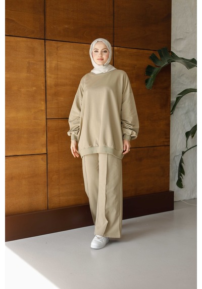 Moonsc Kadın Oversize 2 İplik Tesettür Takım Haki