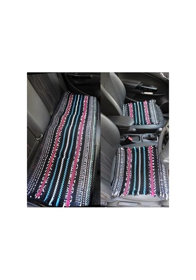 3 Lü Set Oto Koltuk Serme Kilim Minderi Siyah Beyaz