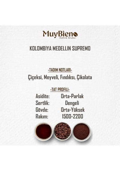 MuyBieno Kolombiya Medellin Supremo Öğütülmüş Filtre Kahve 250 G