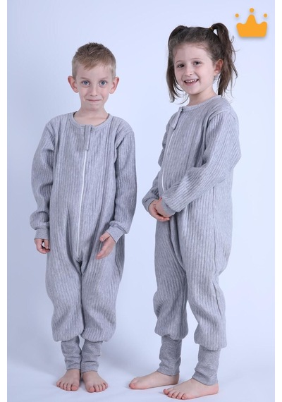 Babyhola 2-8 Yaş 1.5 Tog Kapitone Çocuk Uyku Tulumu Unisex Uzun Kollu Uyku Tulumu Gri