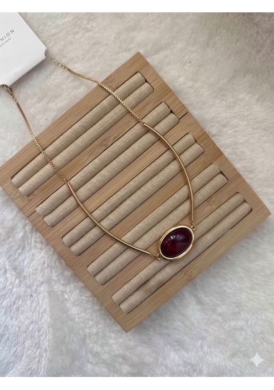 Taşlı Kolye - Bordo Açık Mavi