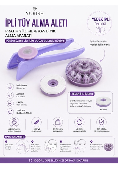 İpli Tüy Alma Aleti Pratik Yüz Kıl Kaş Bıyık Alma Aparatı