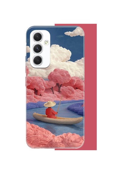 Samsung Galaxy A54 Uyumlu Kayık Ve Pembe Ağaç Baskılı Silikon Kılıf Renkli