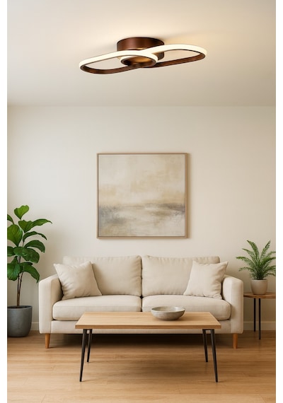 Zzez Kahverengi Modern Tasarım Beyaz Ledli Cafe - Mutfak - Salon 2 Li Led Avize Kahverengi