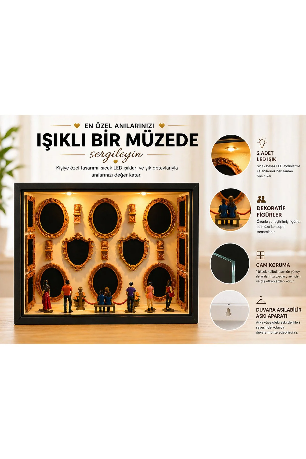 Kişiye Özel Led Işıklı Fotoğraflı Anı Müzesi Dekoratif Çerçeve, Sevgiliye Ve Aileye Özel Hediye Museum Of Us Siyah