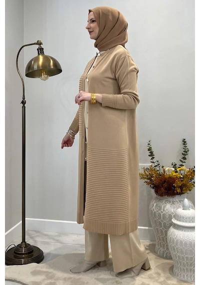Rabia Şamlı Manolya Bej Triko Hırka Normal