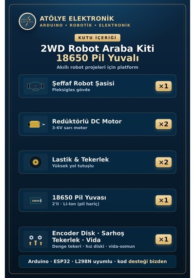 2wd Robot Araba Kiti - 18650 Pil Yuvalı Set