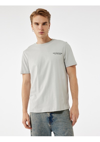 Koton Regular Fit Kısa Kollu Bisiklet Yaka Pamuklu Arkası Baskılı Tişört Gri 5sam10486hk