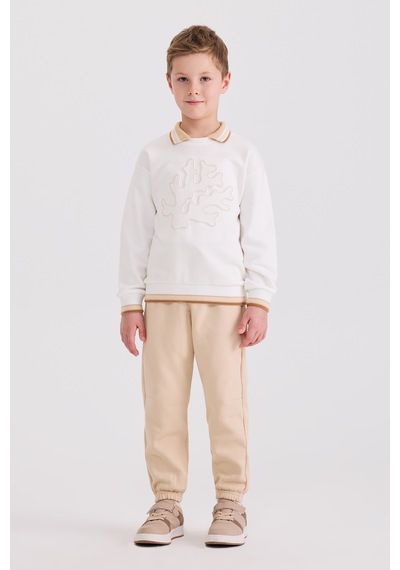 Panço Erkek Çocuk Yaka Detaylı Beyaz Sweatshirt