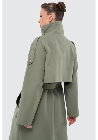 Thalure Kadın Açık Haki Dik Yaka Oversize Trençkot