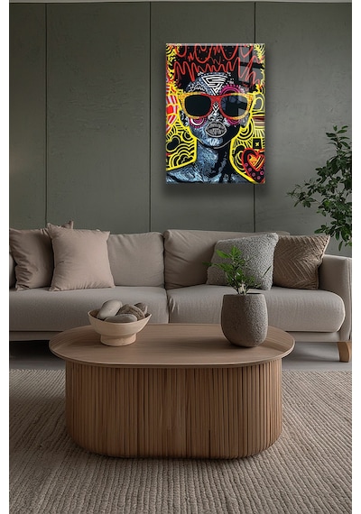 Renkli İskelet 4mm Cam Tablo Karanlık Pop Art Uv Baskı Tasarım Beyaz