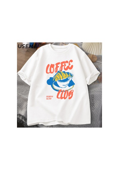 Tarzsokak Kahve Kulübü Tretro Kahve T-shirt Grafik Tee Fransız Pamuk Kısa Kollu Tees Büyük Boy 2800 Beyaz