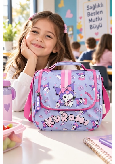 Kuromi Lila Termoslu Beslenme Çantası Çocuk Okul Yemek Çantası Günlük Kullanım 24x22x14 Cm Çok Renkli