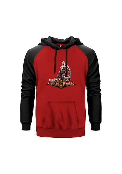 God Of War Kratos Siluet Logo Kırmızı Renk Reglan Kol Sweatshirt Kırmızı