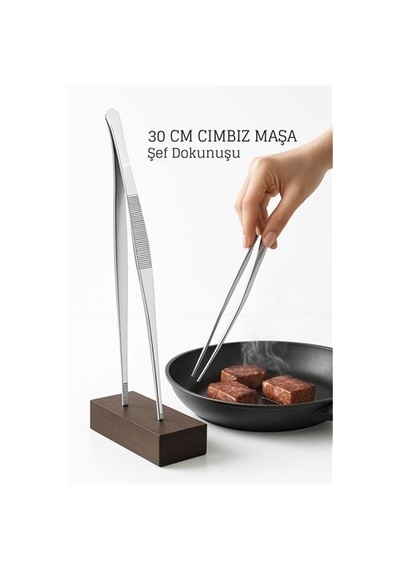 Zenvac Paslanmaz Çelik Şef Cımbızı 30 Cm Mutfak Maşası Kızartma Maşası Zenvac29 Renkli
