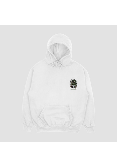 Unisex Beyaz Zoro Baskılı Hoodie Oversize Kapşonlu Sweatshirt Beyaz