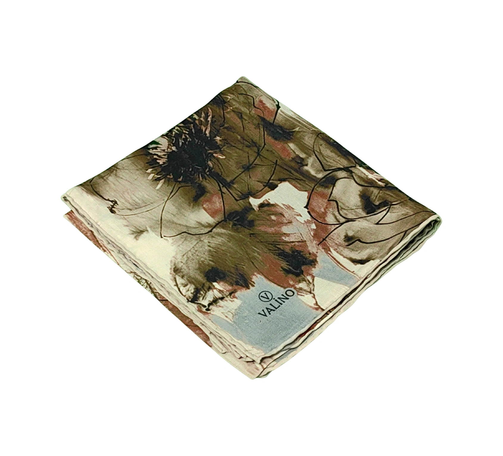Mim Eşarp Valino Çiçek Desenli Şifon Eşarp 90x90 Cm Kahve - Pudra