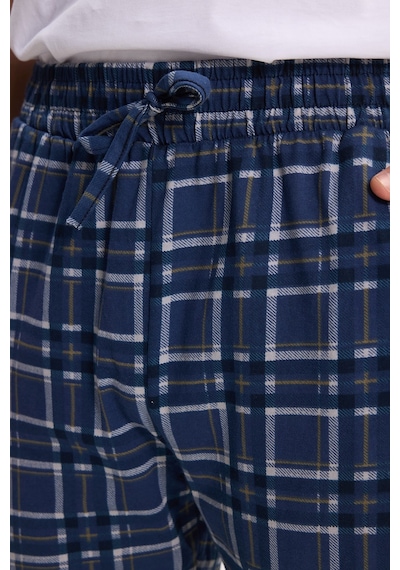Tudors Erkek Standart Fit Normal Kesim Pamuklu Kareli Beli Bağcıklı Cepli Lacivert Pijama Altı-51261