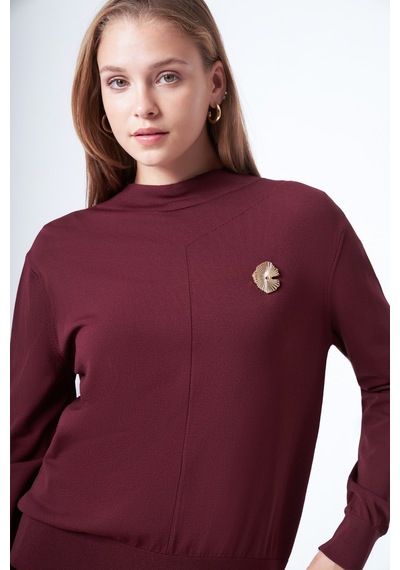 Nuss Dik Örme Yaka Kazak Tunik 200 Bordo