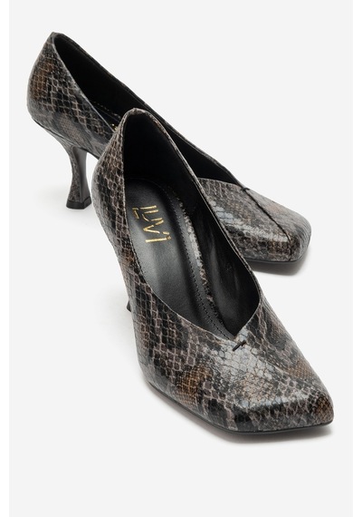 Luvi Shoes Hertz Siyah Gri Desenli Kadın Topuklu Ayakkabı