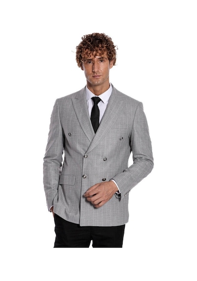 Wessi Kruvaze Slim Fit Çizgili Gri Erkek Ceket 001