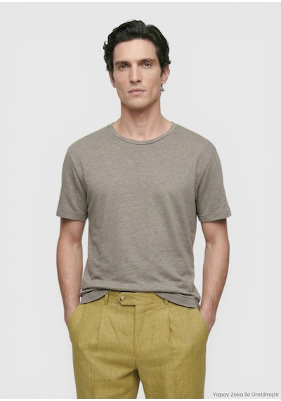 Ramsey Vizon Düz %100 Keten T-shirt