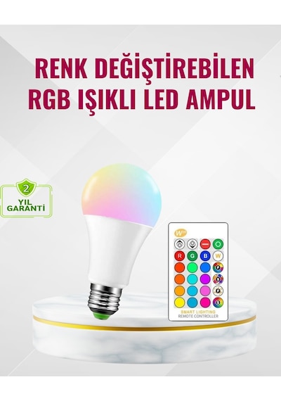 Rgb Uzaktan Kumandalı Led Ampul 16 Renk Dekoratif Aydınlatma 24226183