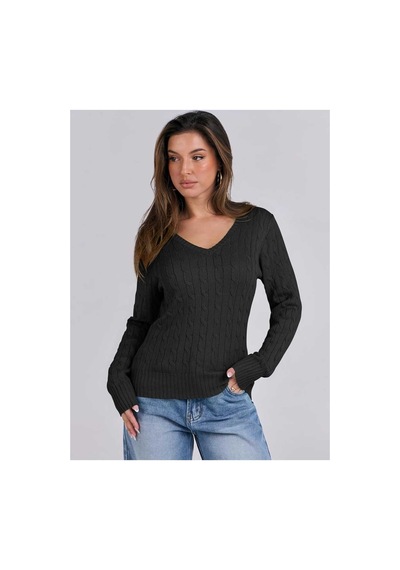 Youknitwear You Riviera %100 Pamuk V Yaka Kadın Kazak Siyah V