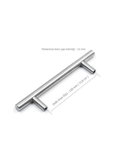 Alüminyum Paslanmaz İnox 128 mm Mobilya Boy Kulp Çap: 12 mm