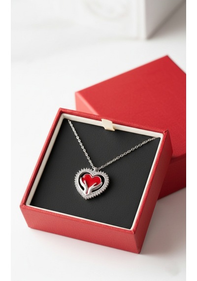 Çekirdekjewelry 925 Ayar Gümüş Elimde Kalp Kolye Gri