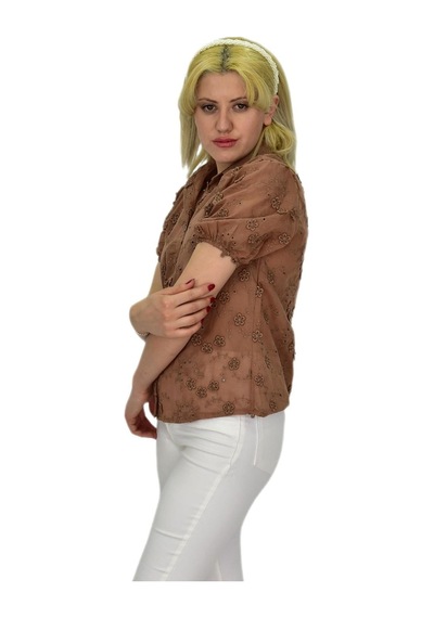 Kadın Brodeli Kısa Kol Bluz Bgl-st0371 001