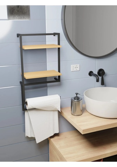 lyla concept Linea Raflı Duvara Monte Havluluk Siyah Metal Meşe Raf Siyah