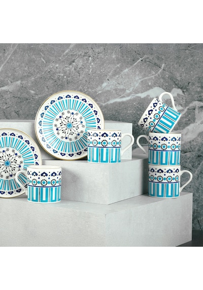Aryıldız Castello 12 Parça 6 Kişilik Kahve Fincan Takımı 90 Ml Mavi - Beyaz