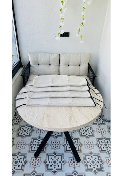 Bahçe Balkon Takımı Minder Kılıf Takımı 4 Adet Krem