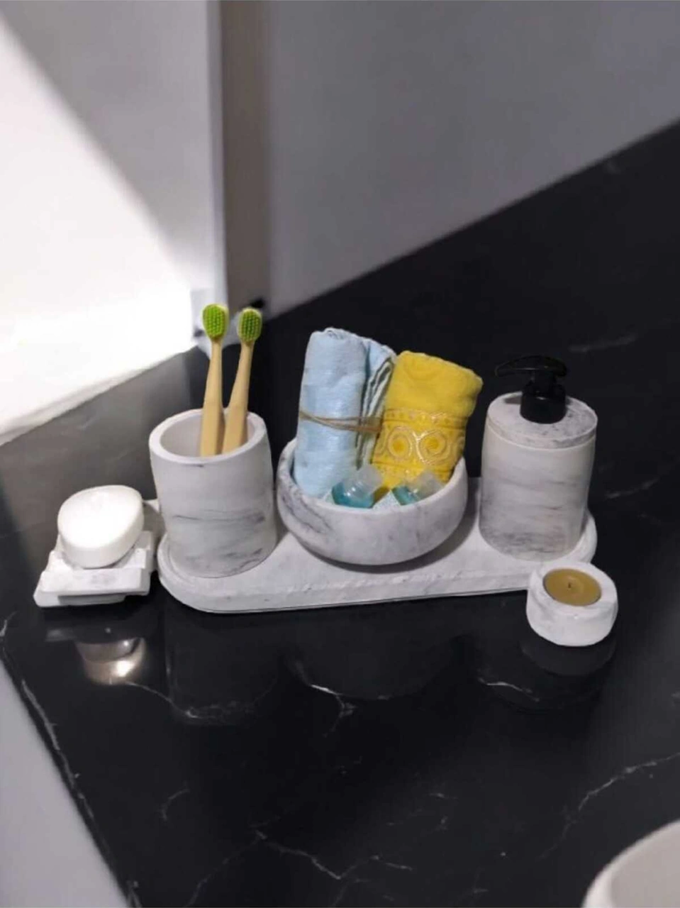Marble Serisi 6'lı Banyo Seti ,sıvı Sabunluk Diş Fırçalığı Beton Aksesuar Takımı Gri