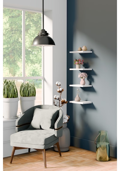 Yankı-BYEG 4lü 20 cm Mat Beyaz Mdf Mini Duvar Rafı Çiçeklik