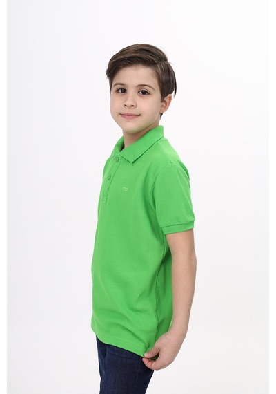 Toontoy Kids Toontoy Unisex Polo Yaka Düğmeli Uzun Kısa Tişört Fıstık Yeşili