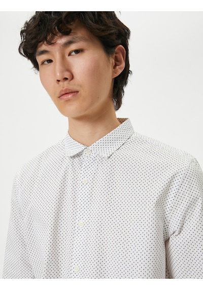 Koton Slim Fit Gömlek Yarım İtalyan Yaka Düğmeli Pamuklu Beyaz Desenli 4sam60082hw Beyaz