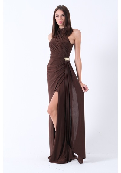 Feminist Kahve Halter Yaka Drapeli Beli Gold Toka Detaylı Straplez Abiye 9705862 Kahverengi Feminist Kahve Halter Yaka Drapeli Beli Gold Toka Detaylı Straplez Abiye 9705862 Kahverengi