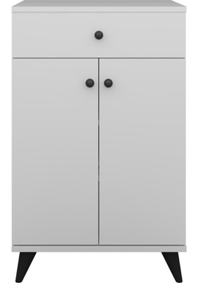 Simple Çok Amaçlı Dolap 2 Raflı Tek Çekmeceli 2 Kapaklı 60x44x96 Beyaz Beyaz
