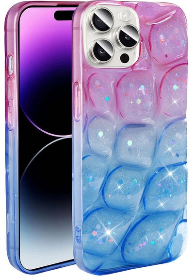 Goocamp Apple Uyumlu iPhone 14 Pro Max Kılıf Simli 3d Desenli Hacar Kapak - Pembe-mor N/a