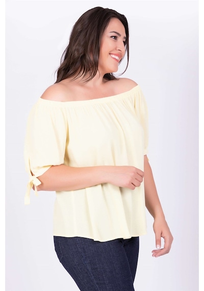 Myline Yakası Lastikli Kolları Bağcıklı Bluz-557 Sarı