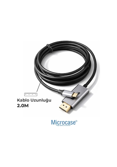 Type-c To Dp Displayport Kablo 8k 60hz / 4k 120hz / 2k 165hz Görüntü Aktarıcı Kablo 2 Metre - Standart